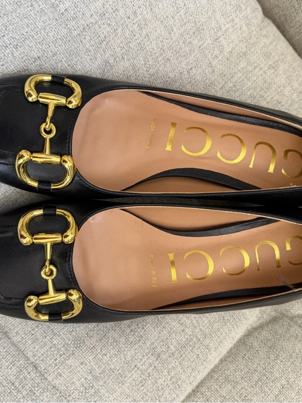 GUCCI Black Leather Ballet Gold Horsebit Heels - Picture 2 of 10